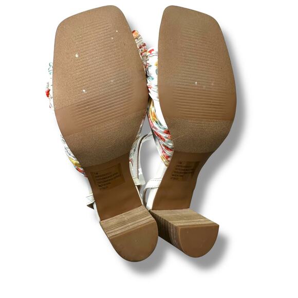 Kensie NWOT Lulus Kadence White Multi Floral Satin Ankle Strap High Heel Sandals - Picture 11 of 13